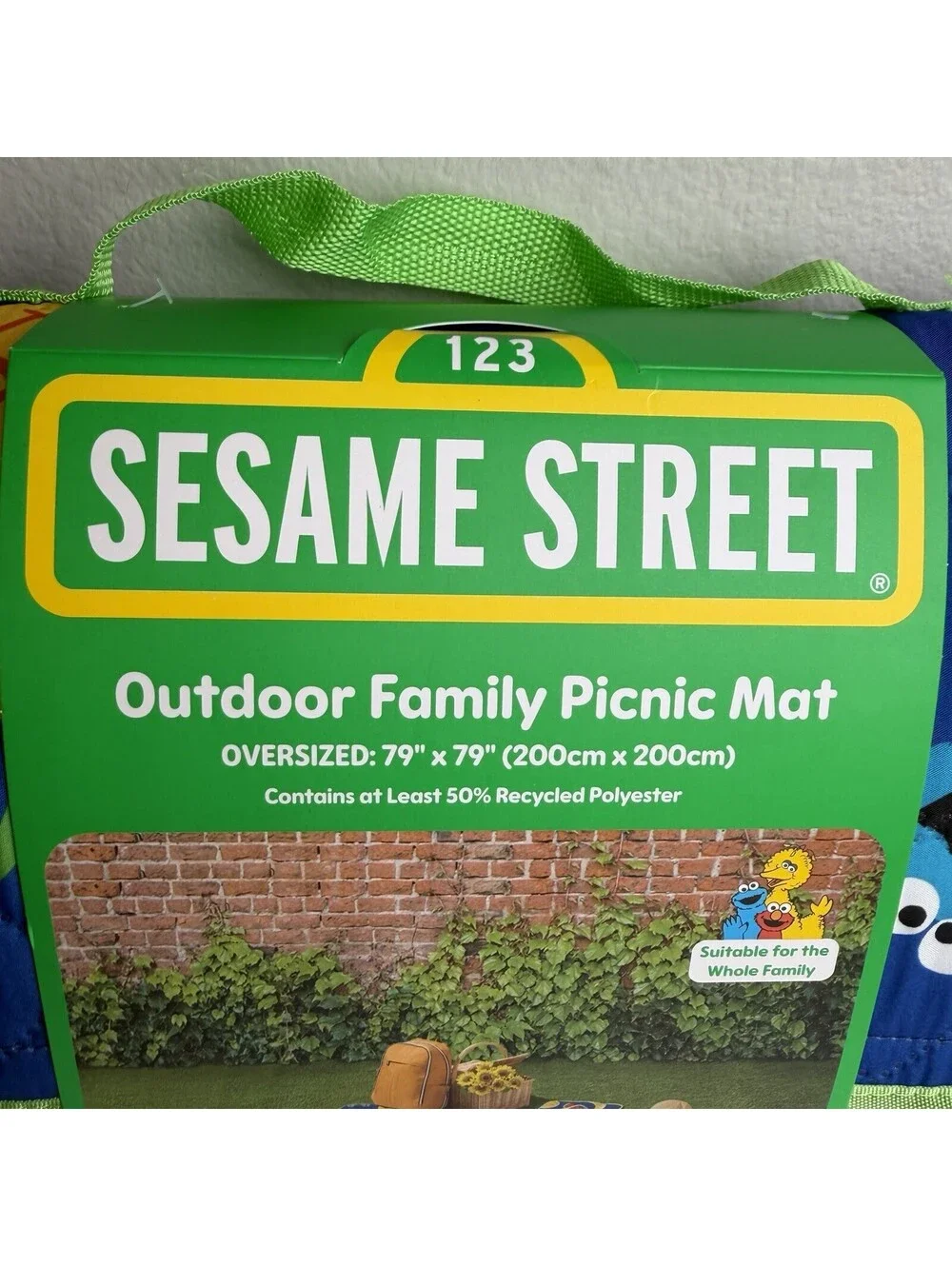 Sesame Street Outdoor Picnic Mat 79x79 Oversized Elmo Cookie Monster Fruit